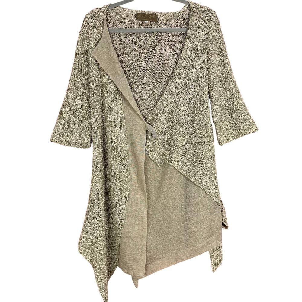 Zuza Bart Linen Blend Cardigan‎ Sweater Lagenlook Tan Cream Size XL